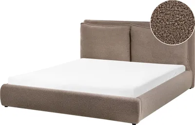 Produktbild von BELIANI Bett Braun Bouclé Stoff Gepolstert 160 x 200 cm Lattenrost Hohes Kopfteil Modern Doppelbett Schlafzimmer