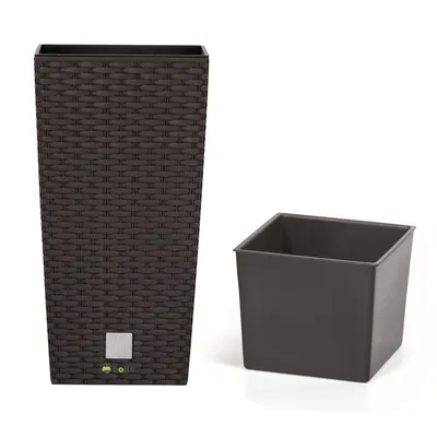 Produktbild von Blumenkübel 7,2 L Rattan-Optik Umbra Dunkel Braun Pflanzkübel h. 32,4 cm mit Innenkasten 3 L quadratisch Übertopf aus Kunststoff