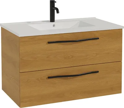 Obrázek produktu pro INOBA PILAR umyvadlo s podstavcem 80 cm karamelový dub podstavce pod umyvadlo koupelnová skříňka umyvadlo s podstavcem do koupelny