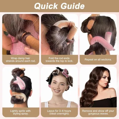 Produktbild von 6 Lockenwickler ohne Hitze, hitzefreies Lockenband 25.4x2cm für Locken über Nacht bei langem und mittellangem Haar, weiches Band für das Styling zu Hause, 6 Farben