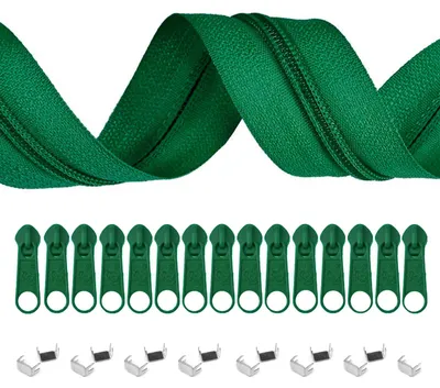 6m Endlos-Reißverschluss 5mm mit 15 Zippern und 15 Endstücke grün