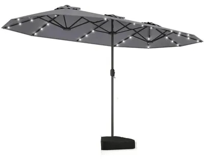 Obrázek produktu pro Dvojitý zahradní slunečník s podstavcem NP13436DE-HS, LED osvětlení, UPF 50+, šedý