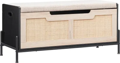 Produktbild von Flurbank mit Stauraum - Sitzbank/Truhenbank - Moderner Stil - Gepolsterte Sitzfläche - Holz - Selbstmontage - Schwarz