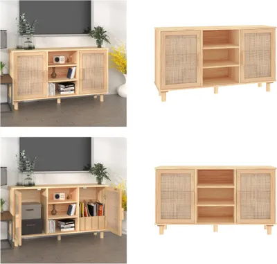 Produktbild von vidaXL Sideboard Braun 105x30x60 cm Massivholz Kiefer und Natur Rattan - Sideboard - Sideboards - Schrank - Aufbewahrungsschrank