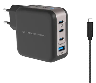 Immagine prodotto di Conceptronic Ladegerät 4Port 100W 3xUSB-C 1xUSB-A+3-in-1 sw (ALTHEA18B)