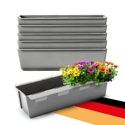 Produktbild von BigDean 6er Set Paletten Blumenkästen - Einsatz - mit Hängesystem zum Einhängen - 37cm Beton-grau - Pflanzkasten für Europalette Balkonkasten