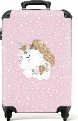 Obrázek produktu pro NoBoringSuitcases.com® Kufr Příruční zavazadlo na kolečkách Rolling suitcase Malý kufr na 4 kolečkách - Unicorn - Flowers - Gold - Luxury - Girls - Cabin Size < 55x40x23 cm & 55x40x20 cm - Foto kufr - Cabin suitcase - Board luggagePříruční zavazadlo Kufr 55x35x20 cm, 36L,