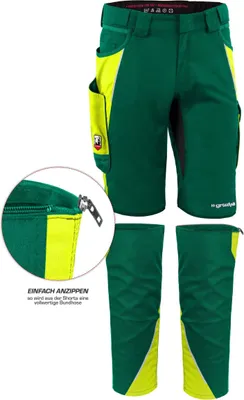 Produktbild von Qualitex kurze Arbeitshose - TOP-BUNDLE Shorts IRON + Beinverlängerung - Lyocell, Cordura & Stretch - in Farbe: grün/warngelb - Herren: 66 - Damen: 60