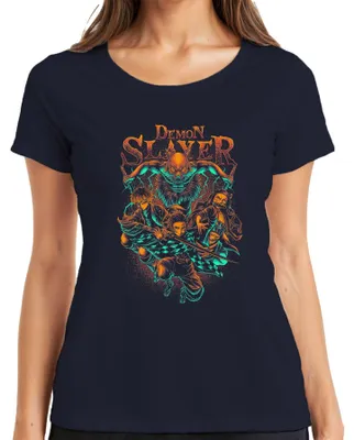 Productafbeelding van Demon Slayer Kimetsu no Yaiba T-shirt voor dames, met afbeeldingen van Tanjiro, Nezuko, Zenitsu en Inosuke, marineblauw, maat S