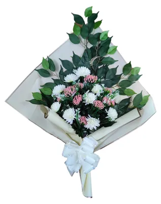 Künstlicher Blumenstrauß für Friedhof, 73x63x20 cm, weiß/rosa