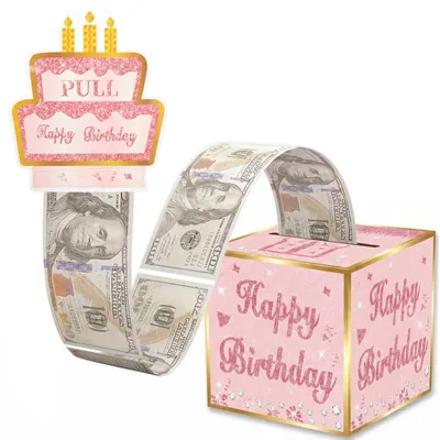 Geldgeschenkbox zum Herausziehen, Geburtstag, 30 transparente Beutel, rosa