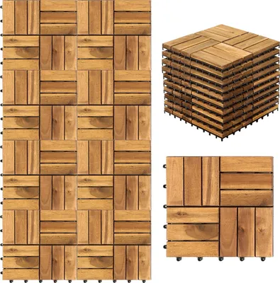 Produktbild von Faziango 66 Stück Holzfliesen 12-Latten 6 qm, 30x30cm Terrassenfliesen Klickfliesen Balkonfliesen mit Drainagensystem, Wetterfest aus Akazienholz