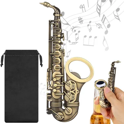 Productafbeelding van Saxofoonvormige flesopener met tas - Woondecoratie voor dames en heren - Steampunk-saxofoongeschenken voor saxofonist - Bieropener voor thuis - Bar