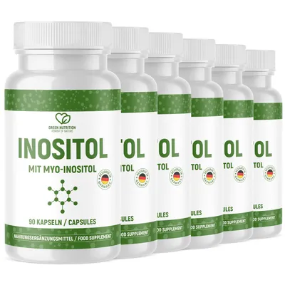 Produktbild von Green Nutrition Myo Inositol Kapseln - 1400 mg pro Tagesdosis - 90 Kapseln - vegan - 6x