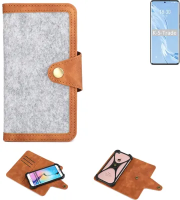 Produktbild von K-S-Trade Handyhülle kompatibel mit Meizu 18 Pro Schutzhülle Filz-Hülle Kunst-Leder hellgrau braun (1x)
