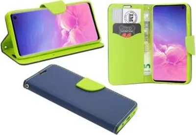 Produktbild von Buch Tasche "Fancy" kompatibel mit SAMSUNG GALAXY S10 (G973F) Handy Hülle Etui Brieftasche Schutzhülle mit Standfunktion, Kartenfach Blau-Grün