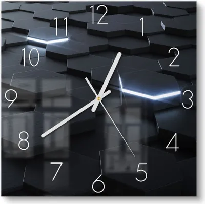 Produktbild von DEQORI Glasuhr 30x30 cm Zahlen 'Fläche aus Sechsecken' Wanduhr Glas Uhr Design leise