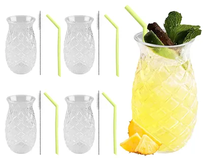 4er-Set Ananasgläser 400 ml – Cocktailgläser mit Relief