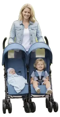 Produktbild von Doppel-Kinderwagen, Stahlrahmen, 4-fach verstellbare Sitze, Blau