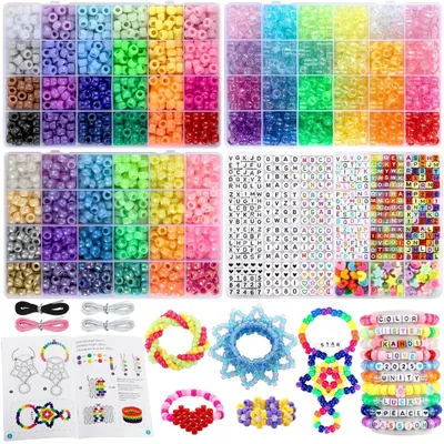 Produktbild von Bastelset Perlen für Armbänder 4026 Stück 72 Farben mit Buchstabenperlen & Kandi Anleitungen