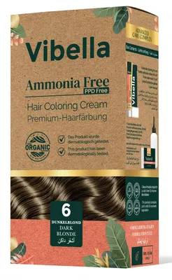 Produktbild von Vibella Haarfärbecreme Nr. 6 Dunkelblond – Premium-Haarfärbung ohne Ammoniak, Strahlende Farbbrillanz & zuverlässige Grauabdeckung, Mit Pflegeölen