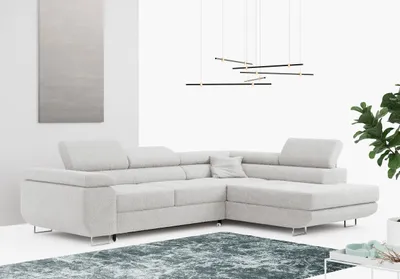Produktbild von Ecksofa L-Form Couch mit Schlaffunktion und Verstellbare Kopfstützen - GUSTAW - Hellgrau - Rechts