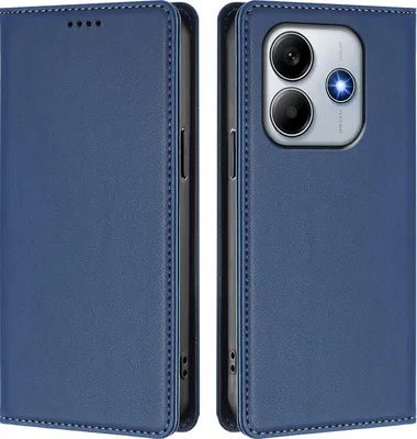Image de Etui en cuir pour Xiaomi Redmi Note 14 4G, étui magnétique en cuirPolyuréthaneavec support Bleu foncé