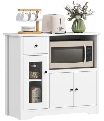 Produktbild von HOMCOM Küchenschrank Sideboard mit Mikrowellenregal, 3 Türen, Schublade, Weiß