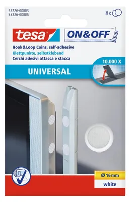 Imagen del producto de tesa® 55226-00003-01 - Puntos de fijación adhesivos "On & Off" - Diámetro 16 mm, blancos, autoadhesivos