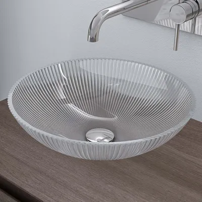Image de doporro Lavabo à Poser Vasque en Verre Transparent Lave Mains Ovale de Salle de Bains Petit Lave-Mains pour WC 40x40x12 cm Minerva06
