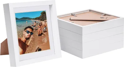 Produktbild von 5x weiß 8 "x 8" 3D Box Fotorahmen mit weiß 6 "x 6" montieren - stehend hängend handwerk schattenbild display - von nicola frühling