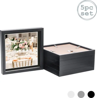 Produktbild von Nicola Spring 5 Stück 10 x 10 3D-Schatten-Kasten-Foto-Rahmen-Set - Craft Anzeigen Bilderrahmen mit 8 x 8 Mount - Glas Aperture - Schwarz / Schwarz