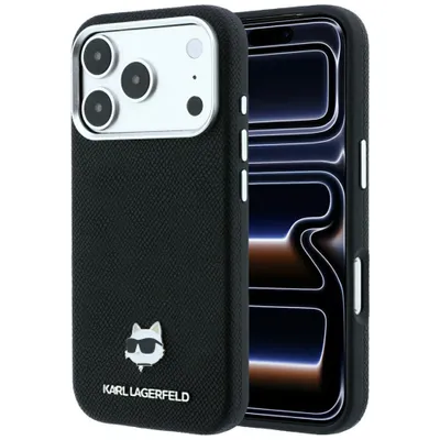 Produktbild von Karl Lagerfeld Hülle iPhone 17 Pro Max / 18 Pro Max Kunstleder schwarz MagSafe Metall