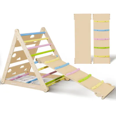 Produktbild von CCLIFE Kletterdreieck mit Rutsche ab 1 jahr 5 in1 Montessori Klettergerüst Indoor Pikler Dreieck Kinder Klettern , Holz 150kg,Farbe: Pastellfarbe