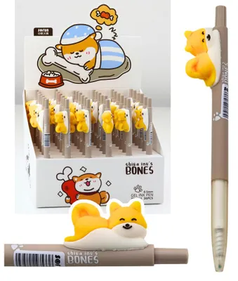 Productafbeelding van Balpen met gele Shiba-hondfiguur blauwe inkt 0,5 mm