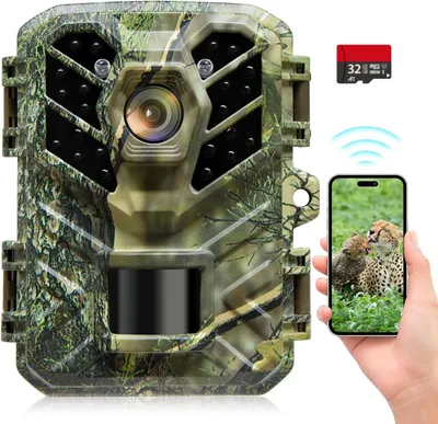 Immagine prodotto di Fotocamera wireless Bluetooth, mini da 32 MP con risoluzione 1080p, ideale per la caccia, con visione notturna a infrarossi e design impermeabile
