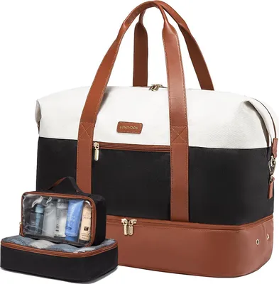Image de LOVEVOOK : Sac de voyage pour femmes, sac de week-end, sac de maternité, bagage cabine, sac de sport avec compartiment à chaussures, disponible en beige, marron et noir