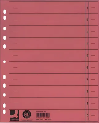 Immagine prodotto di Q-Connect® KF02791 Fogli divisori colorati passanti - A4 extra-large, rosso, 100 pezzi