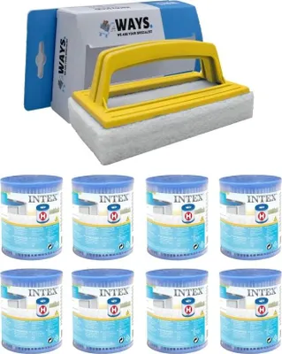 Produktbild von Intex - Sparpackung - H-Filter Passend für Filterpumpe 28602GS - 8 Stück & WAYS Scheuerbürste