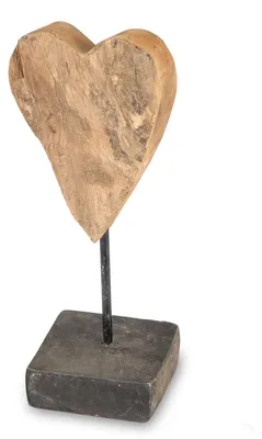 Teakholz-Herz auf Ständer, 26 cm, rustikale Dekoration