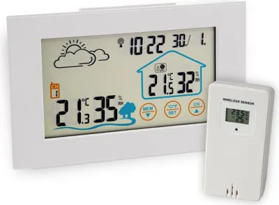 Produktbild von Fackelmann digitale Funk-Wetterstation mit Barometer Tecno, kabellose Funkwetterstation, Innen- und Außentemperaturanzeige, Wettervorhersage, Farbdisplay mit Touchscreen (Farbe: Weiß)