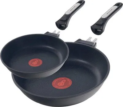 Image de Ensemble de deux poêles (20/28 cm) avec revêtement antiadhésif et poignées amovibles, compatible avec toutes les sources de chaleur