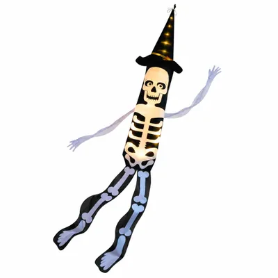 Imagen del producto de Decoración de Halloween para exteriores, esqueleto colgante con luces, 155 cm de altura, con guirnalda de luces LED, esqueleto volador que grita, color blanco cálido, ideal para decorar fiestas de Halloween en el jardín