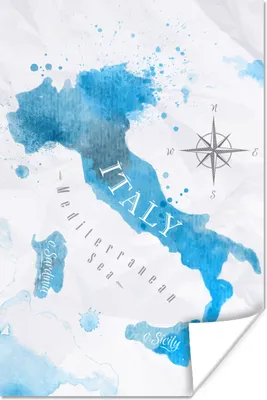 Produktbild von MuchoWow® Poster Weltkarte - Blau - Italien 40x60 cm - Plakate für die Wand - Poster Babyzimmer