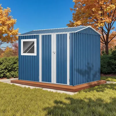 Produktbild von HOMAVO Gerätehaus Metall mit Pultdach, Gartenhaus Metall mit Fundament,248.5 × 171.2× 193 cm, ideal für Garten, Terrasse oder Rasen