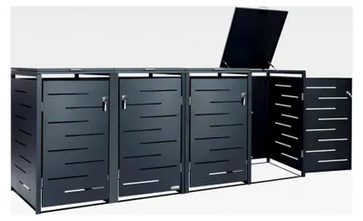 Produktbild von Edelstahl Mülltonnenbox für 4 Tonnen | 120-240 Liter | Anthrazit RAL 7016 | mit Erweiterungsmöglichkeit | Garten Müllhaus, Aufbewahrungsbox für Mülltonnen