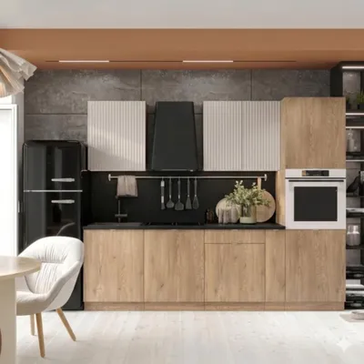 Produktbild von Küche 260 cm - Eiche Cremona & Beige Matt - Küchenmöbel - Ohne Elektro Geräten - Schwarze Arbeitsplatte - mit Hängeschränke und Unterschränke - SOFIA