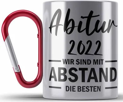 Produktbild von Trendation - Abitur 2022 Bestanden Geschenk Edelstahl Tasse Karabiner Mit Abstand Geschenkidee Bestandenes Abi (Rot)