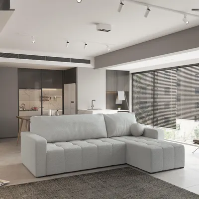 Produktbild von Masseno Ecksofa VOLIRA mit Schlaffunktion L-Form, Sofa mit Bettkasten, Wohnzimmersofa, Couch, Soffa, Bettsofa, Couchgarnitur- Hellgrau, QUELLE 83