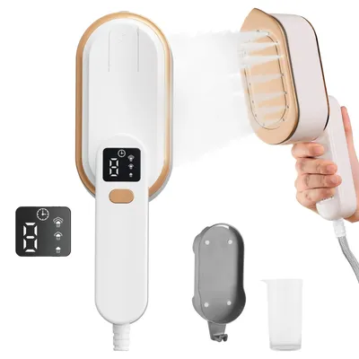 Produktbild von Dampfglätter 2000W, Tragbares Reisebügeleisen & Dampfbürste mit LCD-Display (10s Schnellaufheizung, 3 Stufen, 180° Drehgriff) Kleidung & Reise Weiß